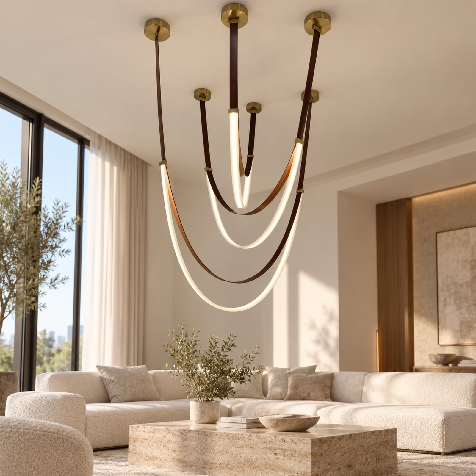 SPACE361 KAITAI Leather Accent Pendant Light KT-8015 - Modern Lamps - gallery image