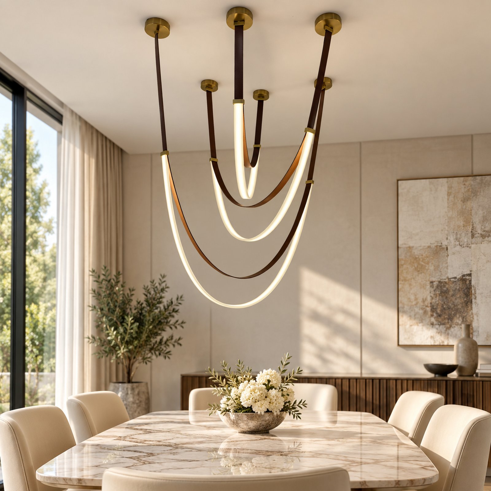 SPACE361 KAITAI Leather Accent Pendant Light KT-8015 - Modern Lamps - gallery image