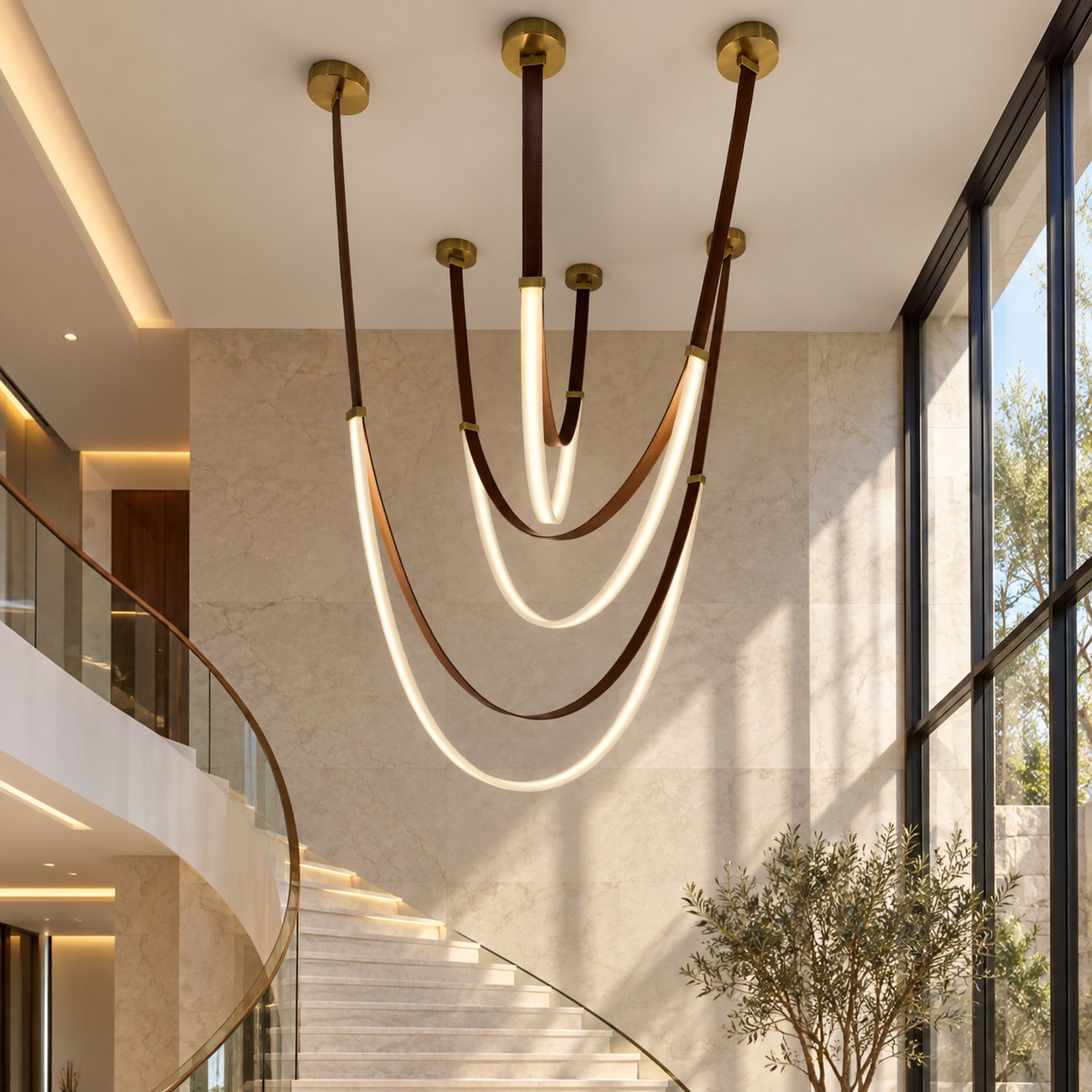 SPACE361 KAITAI Leather Accent Pendant Light KT-8015 - Modern Lamps - gallery image