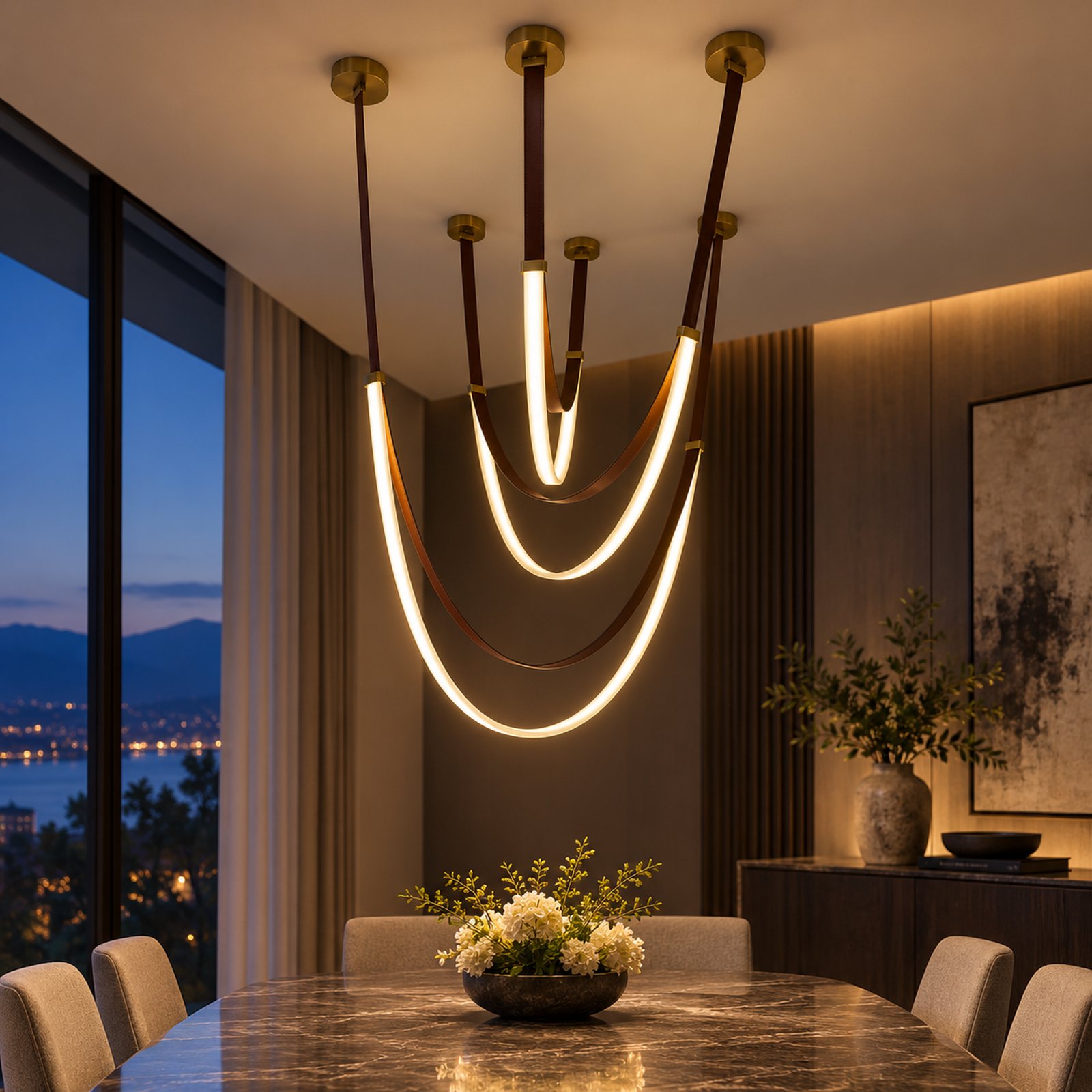 SPACE361 KAITAI Leather Accent Pendant Light KT-8015 - Modern Lamps - gallery image