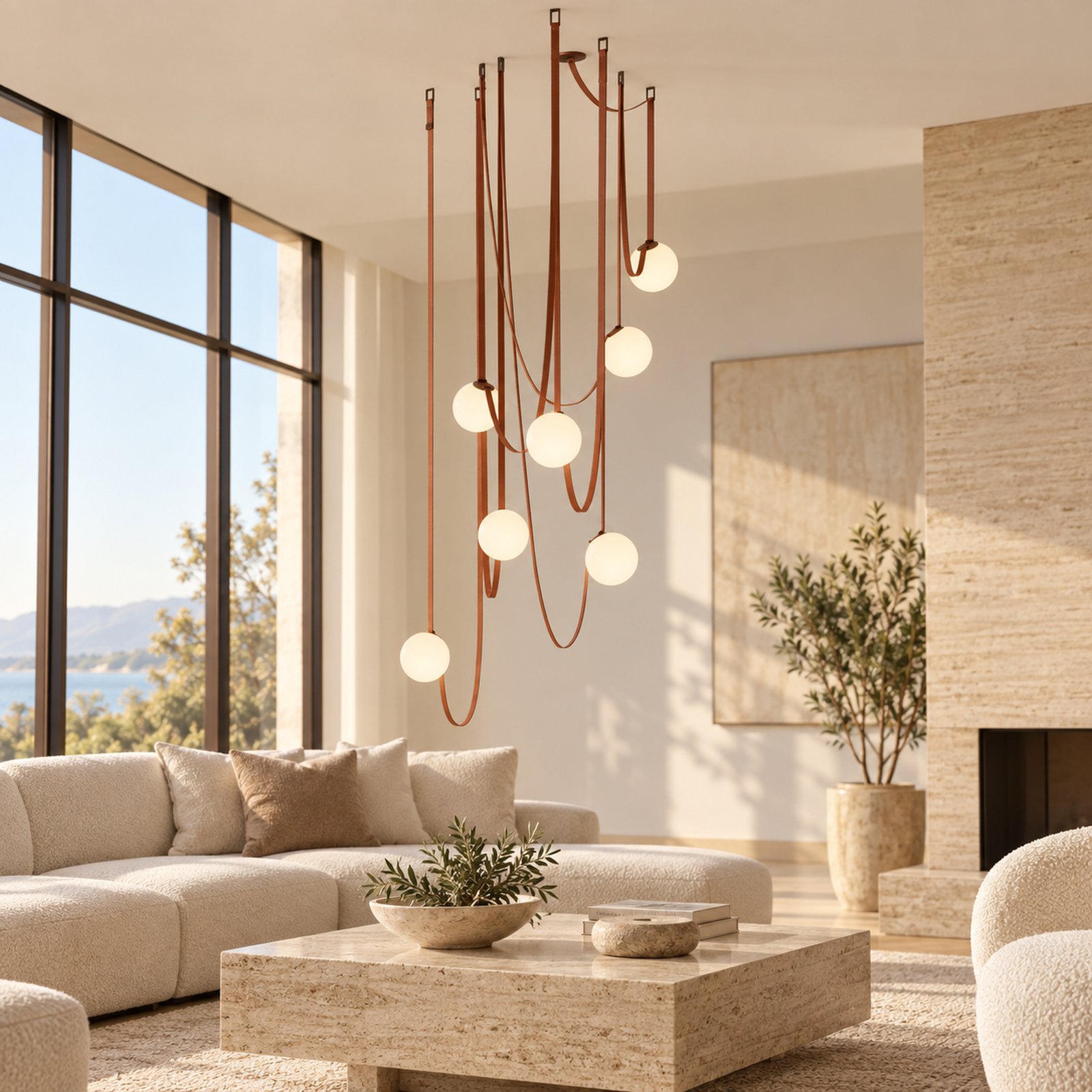 SPACE361 KAITAI Leather Seven-Light Pendant KT-88016 - Modern Lamps - gallery image