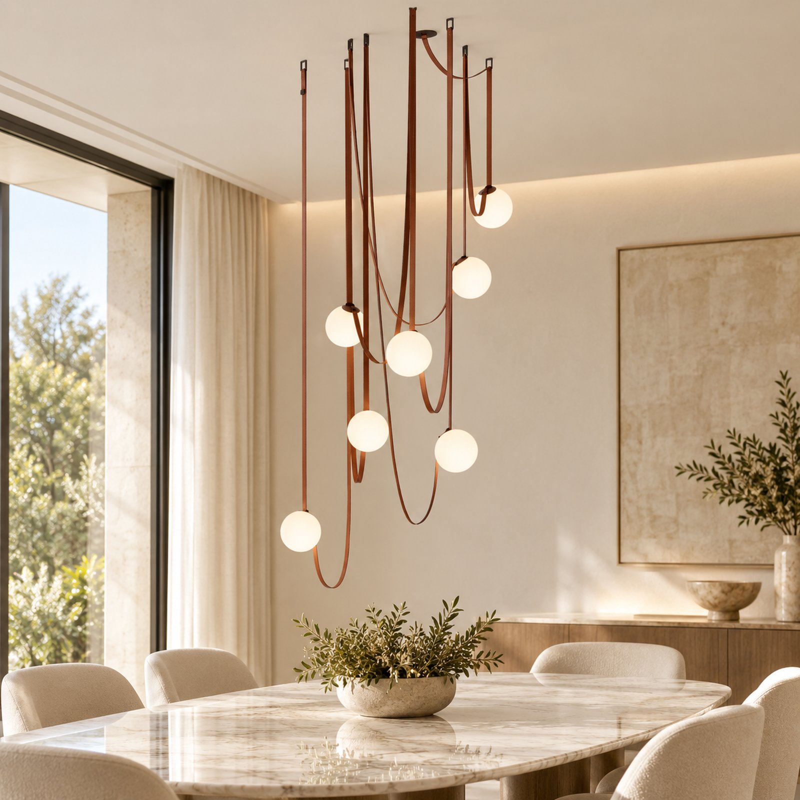 SPACE361 KAITAI Leather Seven-Light Pendant KT-88016 - Modern Lamps - gallery image