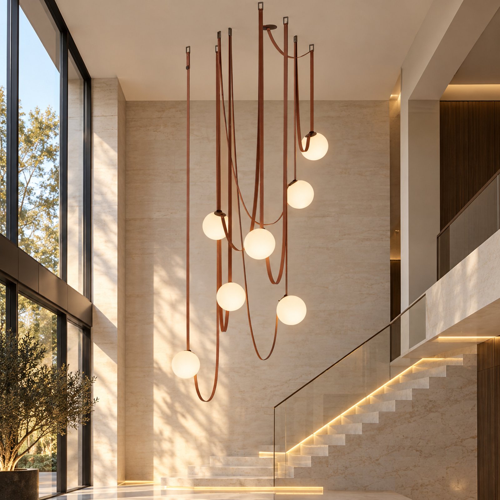 SPACE361 KAITAI Leather Seven-Light Pendant KT-88016 - Modern Lamps - gallery image
