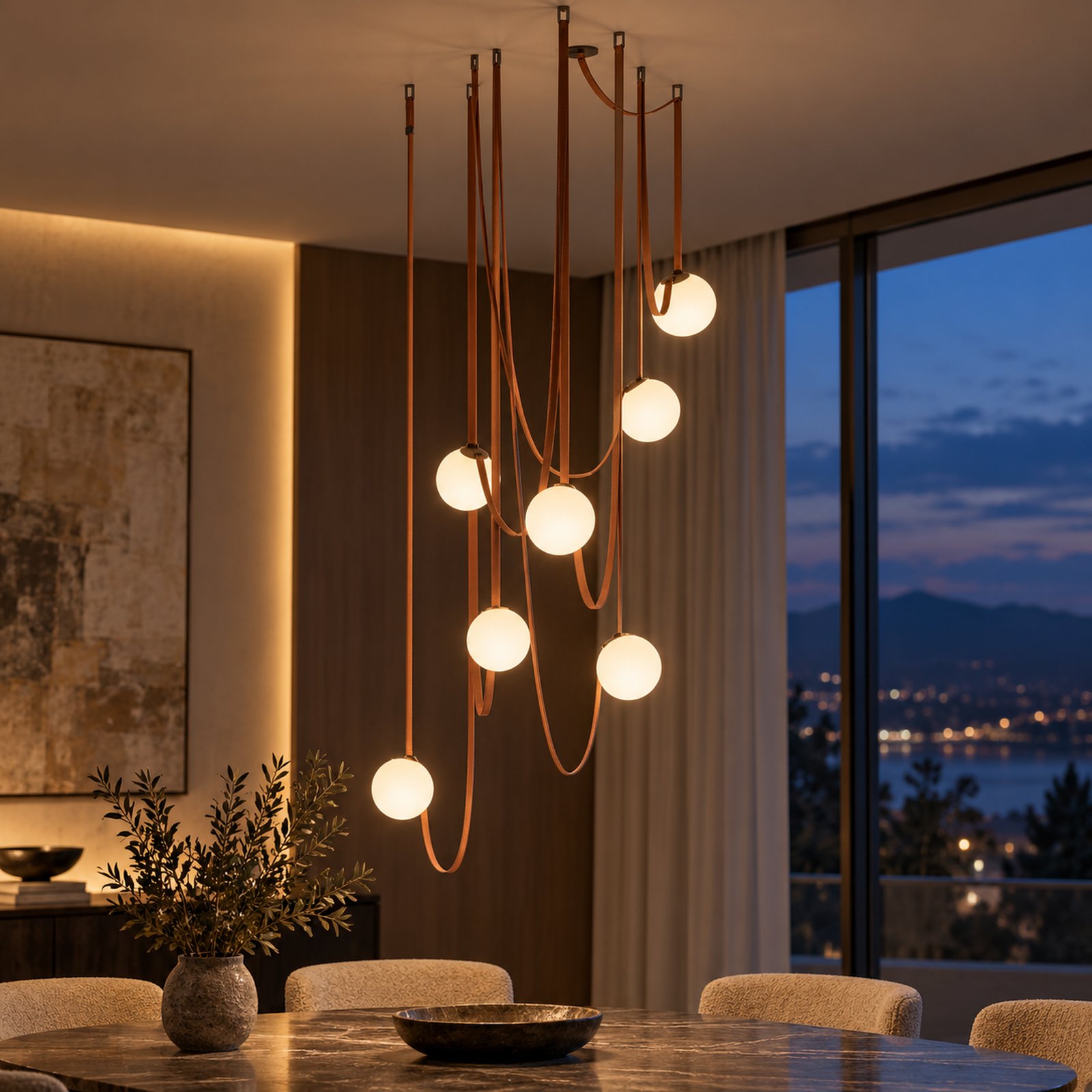 SPACE361 KAITAI Leather Seven-Light Pendant KT-88016 - Modern Lamps - gallery image