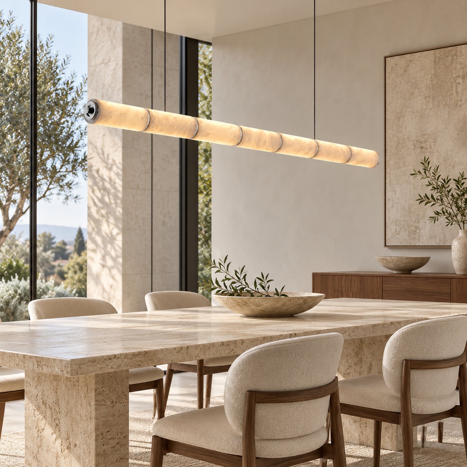 SPACE361 Amara A8138 Spanish Stone Round Linear Pendant Light - Modern Lamps - gallery image
