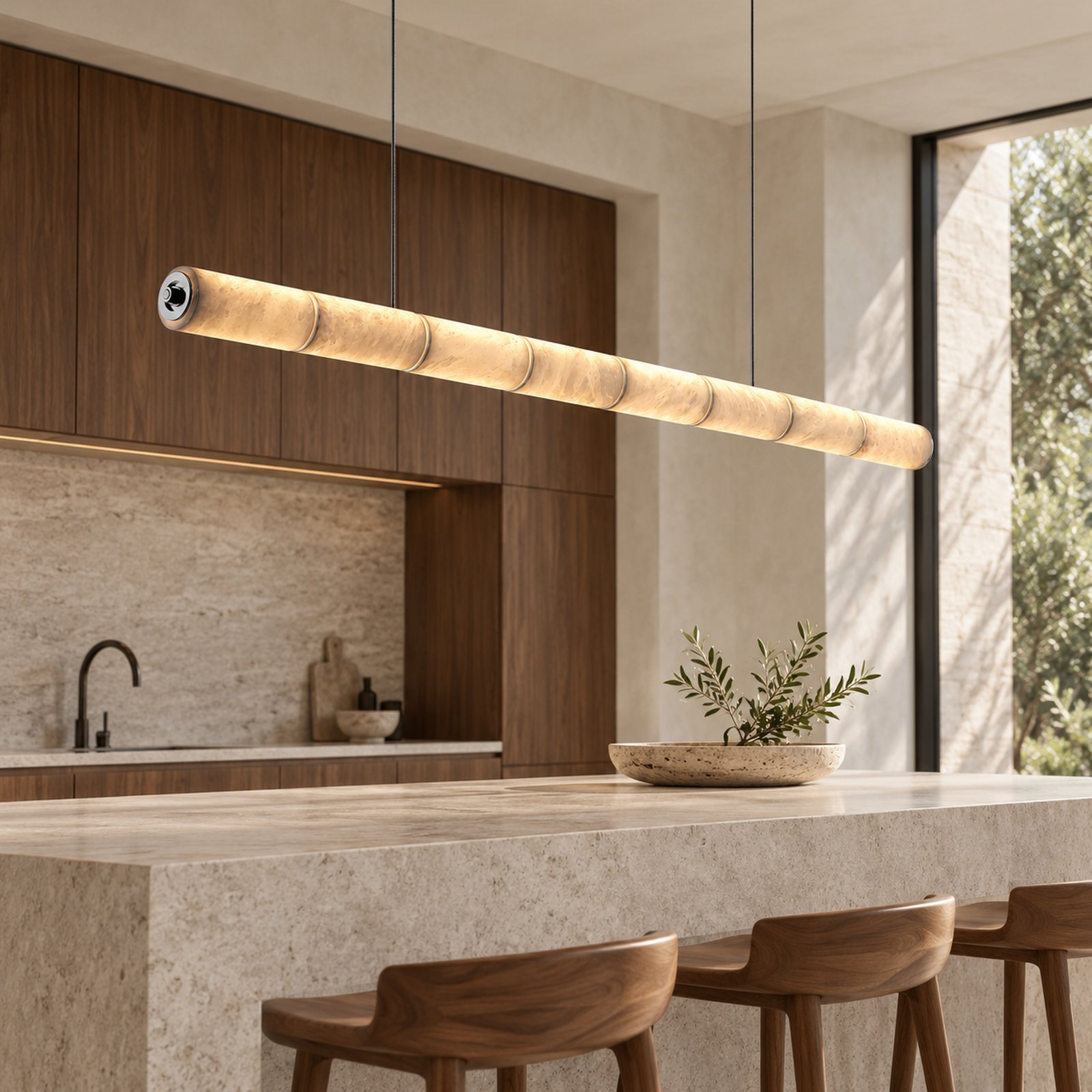 SPACE361 Amara A8138 Spanish Stone Round Linear Pendant Light - Modern Lamps - gallery image