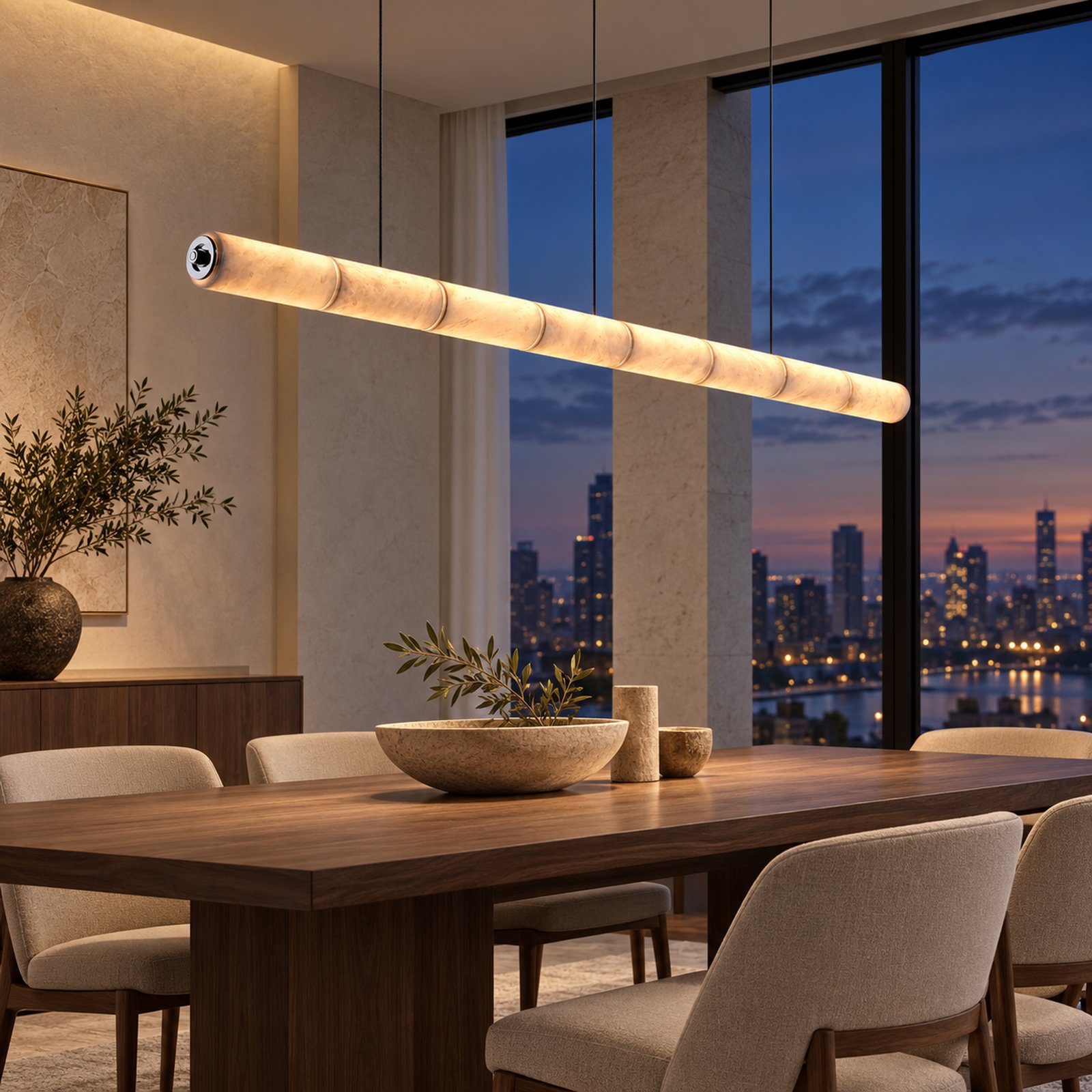 SPACE361 Amara A8138 Spanish Stone Round Linear Pendant Light - Modern Lamps - gallery image