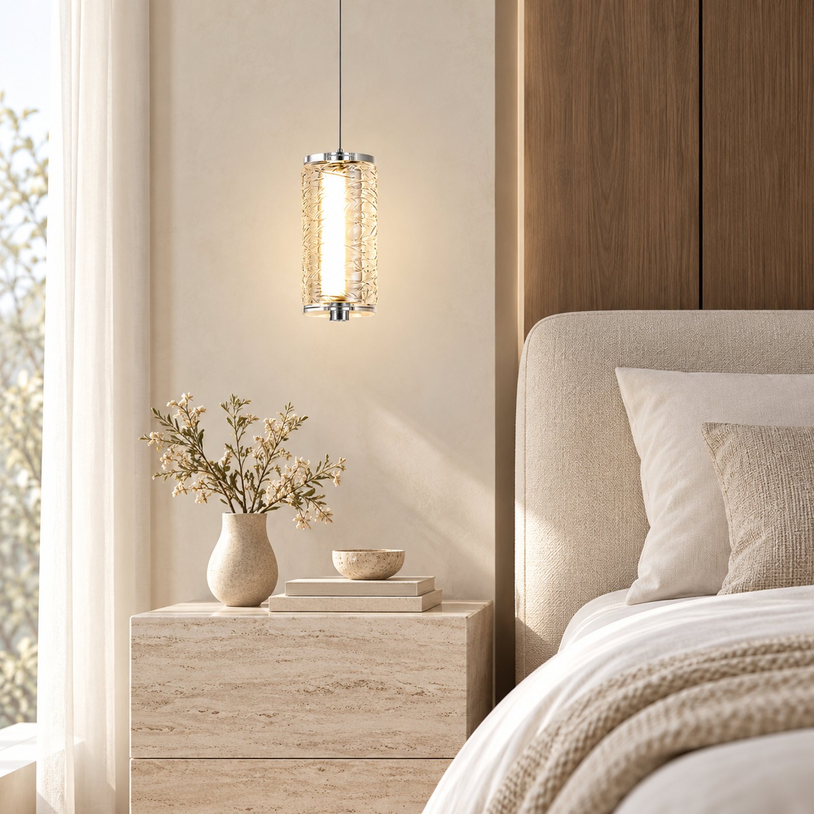 SPACE361 Amara AR-1 Single Pressed Glass Pendant Light - Modern Lamps - gallery image