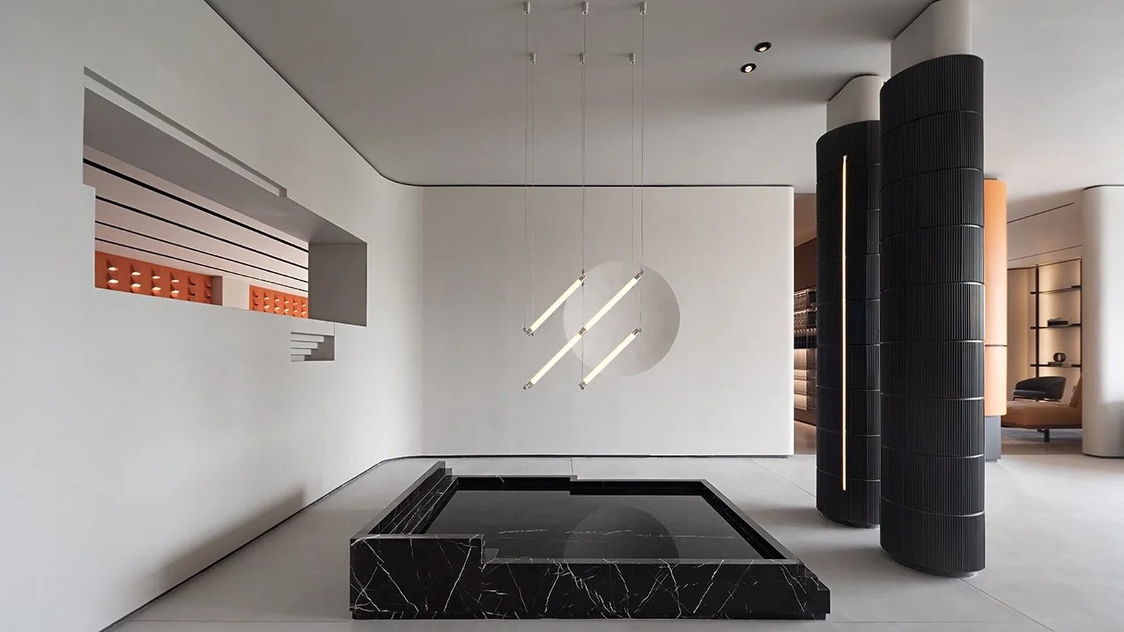 Minimal interior lighting plan with architectural pendant fixtures